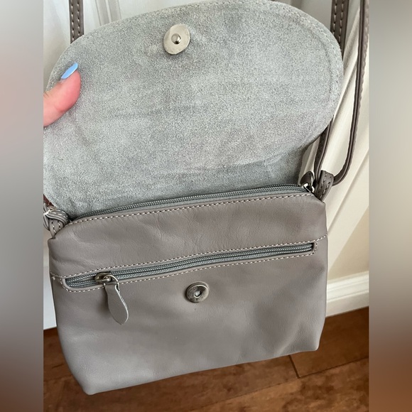 GREY ITALIAN LEATHER CROSSBODY BAG - Picture 3 of 5